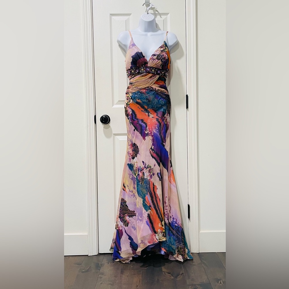 Blush Prom By Alexia Sz. 2 Wisteria Lavender Floral mermaid Chiffon Maxi Formal